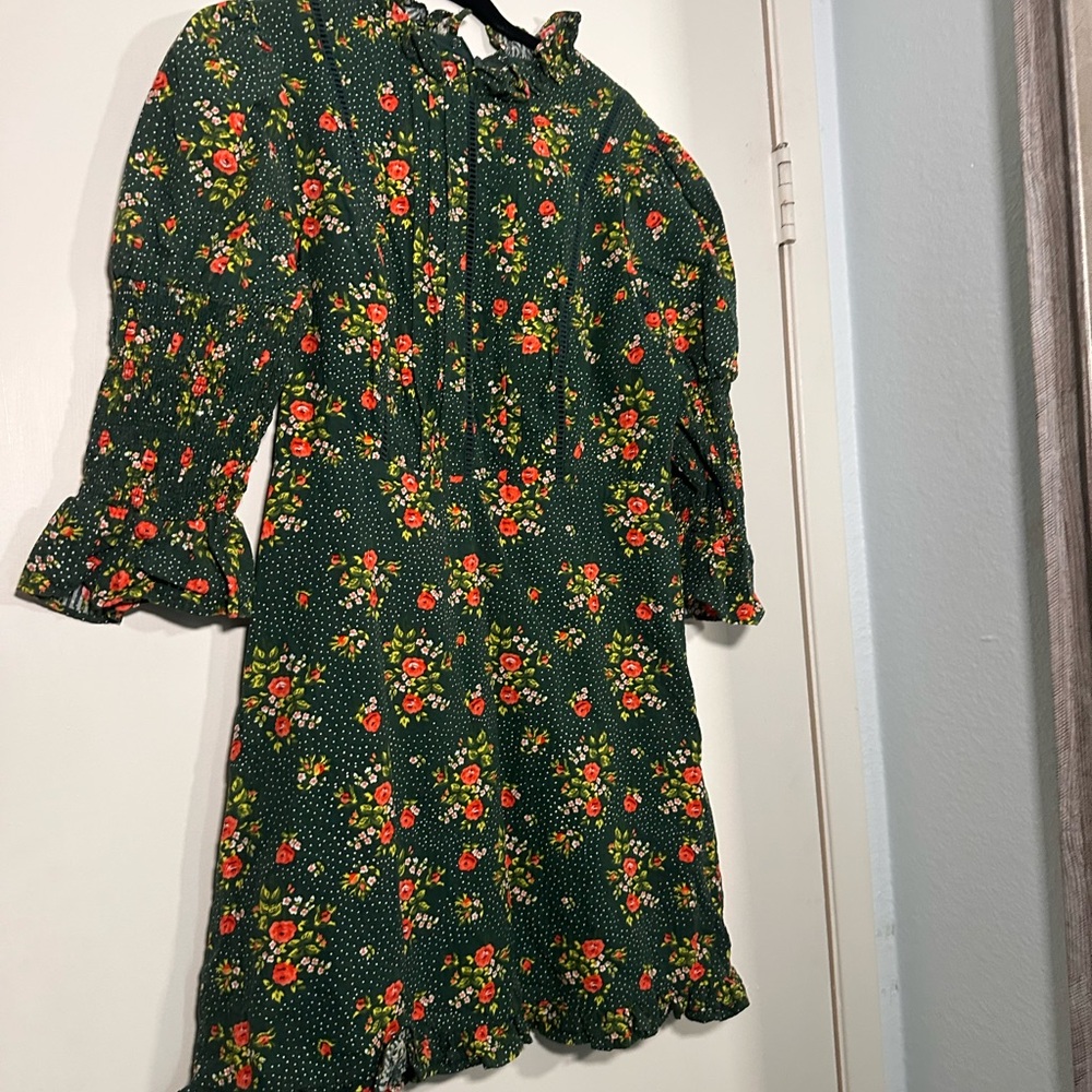 Laura Ashley Green Floral Dress with Ruffle Detail